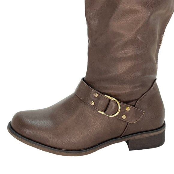 XOXO Minkler Brown Faux Leather Knee High Wide Calf Womens Boots Size 5.5W - Picture 7 of 11
